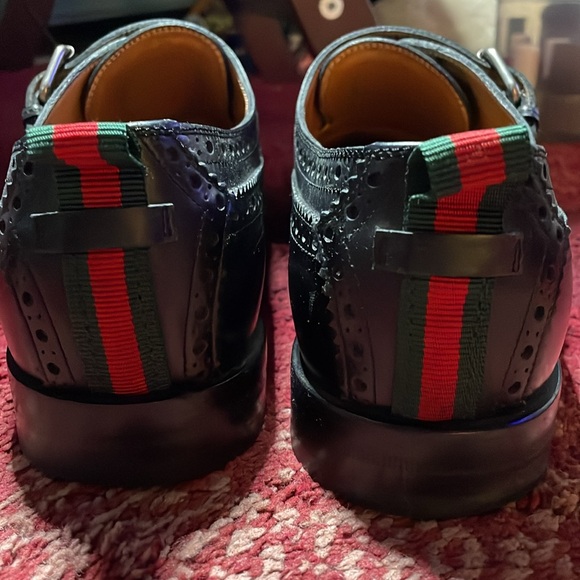 🖤 GUCCI 🖤 🇮🇹 Authentic Double Monk Strap Brogue Black Leather Shoe Men 8.5 9 - Picture 2 of 15